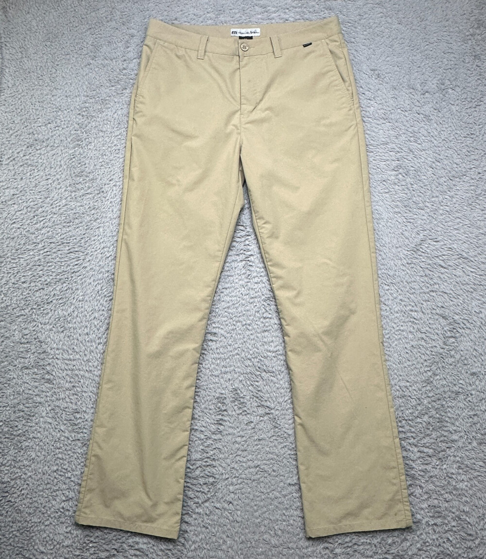 Travis Mathew Pants Mens 34 Khaki Flat Front Golf Chino Performance Lightweight
